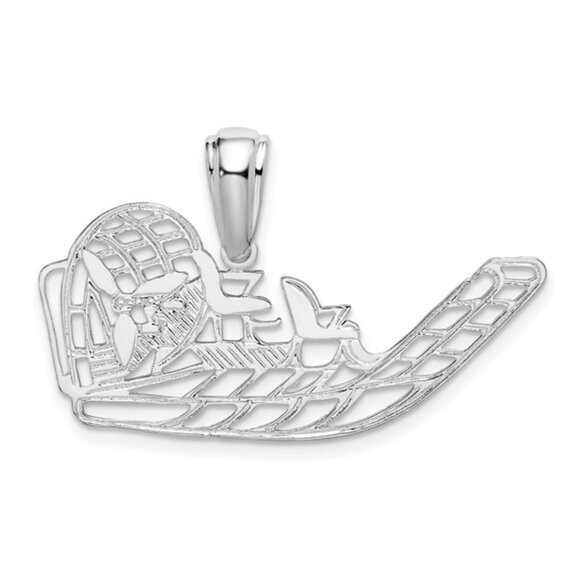925 Sterling Silver RH Polished Airboat Pendant, Flat, Cut-out travel vehicle - Picture 1 of 7